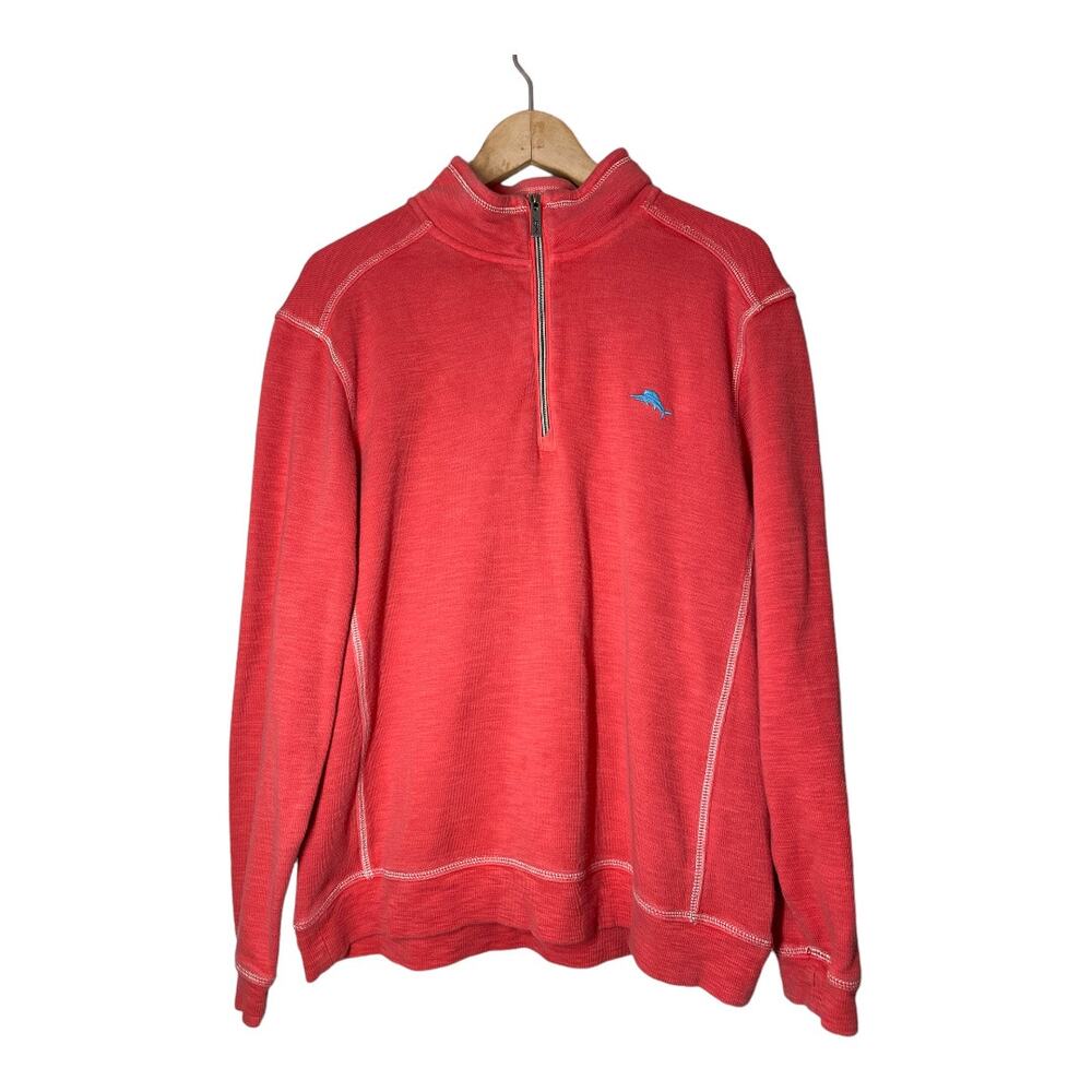 Tommy Bahama Mens Tobago 1/2 Half Zip Pullover Shirt Sweater Large Coral